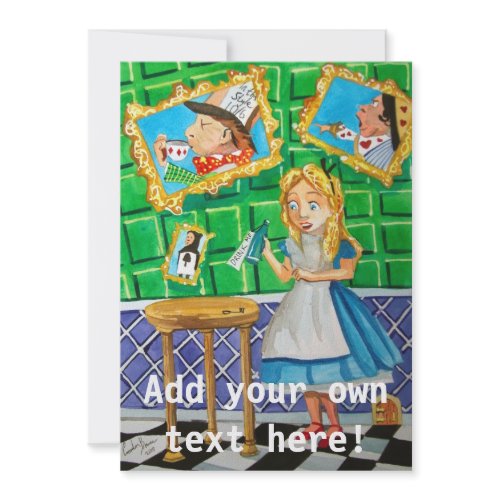 Alice in wonderland, drink me. Mad hatter invitation