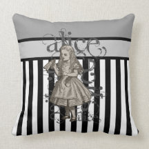 Alice In Wonderland Grunge (Black & White) Pillows