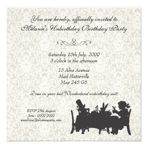 Alice in Wonderland Mad Hatter Tea Party Birthday Personalized Invitations