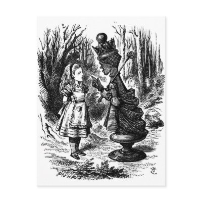 Alice in Wonderland Meets Red Queen Chess Piece Postcards by jerseyskimmilk