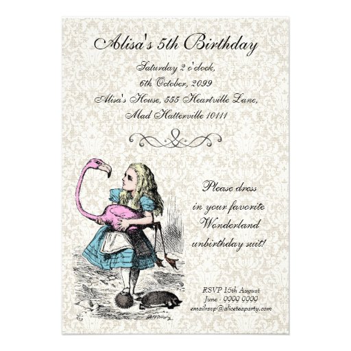 Alice in Wonderland Pink Flamingo Birthday Party Announcements