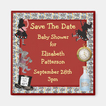Alice in Wonderland Red Save The Date Baby Shower Refrigerator Magnet