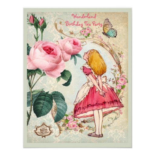 Alice in Wonderland Roses Collage Birthday Party Personalized Invitation