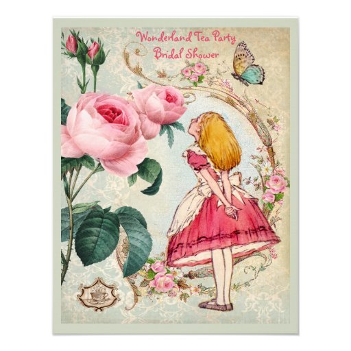Alice in Wonderland Roses Collage Bridal Shower Invites