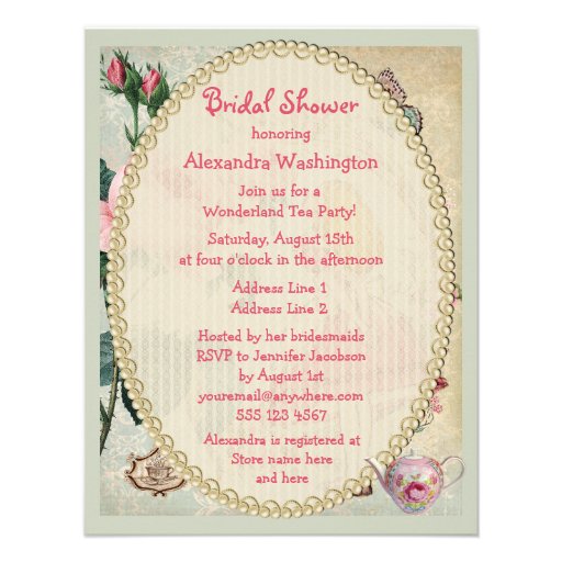 Alice in Wonderland Roses Collage Bridal Shower Invites