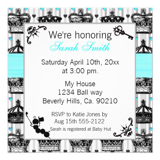 Alice In Wonderland Royal Crowns Baby Shower Personalized Announcements