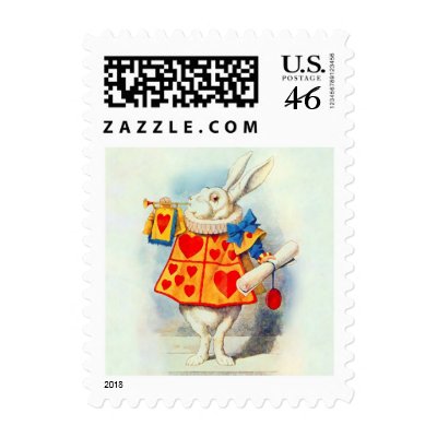 Alice in Wonderland Stamp Rabbit Red Hearts by galleriaofart