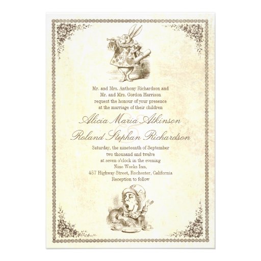 Alice in wonderland tale wedding invitations