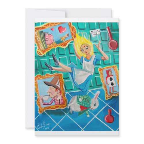 ALICE IN WONDERLAND WHITE RABBIT FALLING invitation