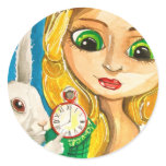 ALICE IN WONDERLAND WHITE RABBIT ROUND STICKER