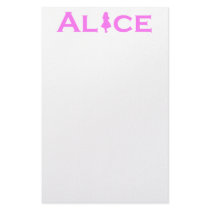 Alice in Wonderland Word Play in Pink Personalized Stationery