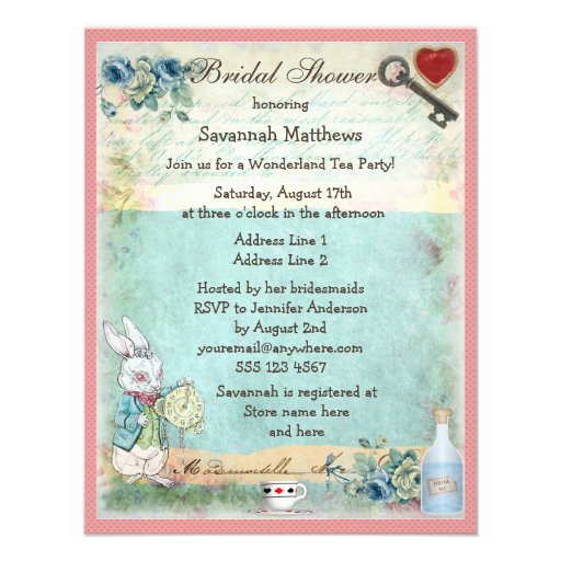 Alice & Pink Flamingo Bridal Shower Personalized Invites