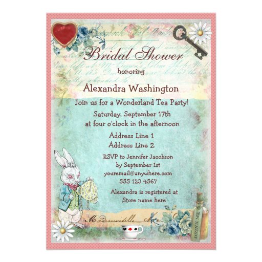 Alice & Pink Flamingo Bridal Shower Tea Party Personalized Invite