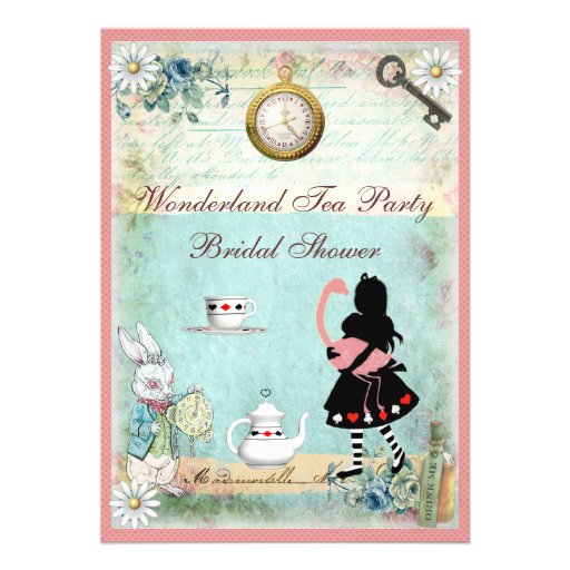 Alice & Pink Flamingo Bridal Shower Tea Party Personalized Invite