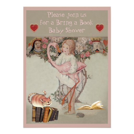 Alice & Pink Flamingo Bring a Book Baby Shower Invite