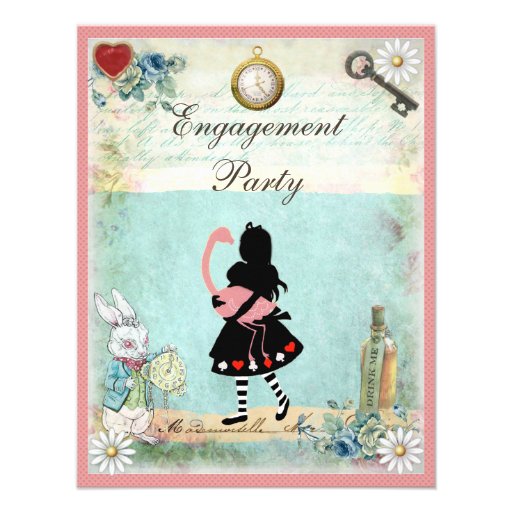 Alice & Pink Flamingo Engagement Party Invitation