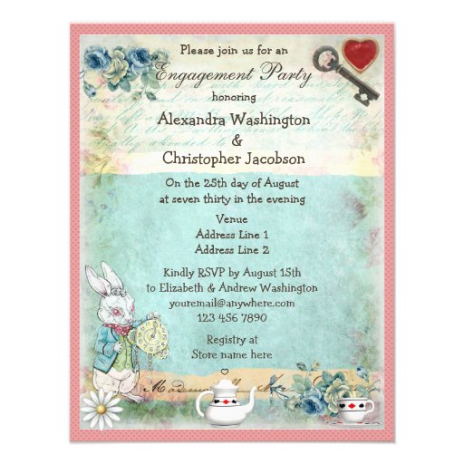 Alice & Pink Flamingo Engagement Party Invitation