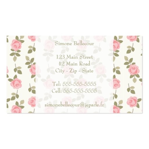 Alice Romantic Vintage Roses Business Card Templates (back side)