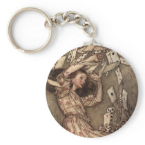 Alice Swarmed by Playing Cards Key Chain