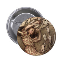 Alice Swarmed by Playing Cards Pinback Button
