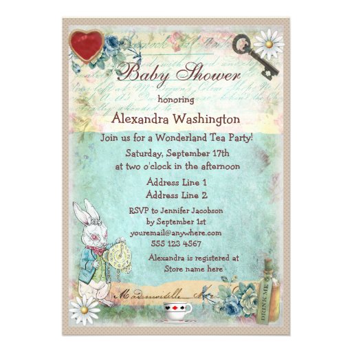 Alice & the Cheshire Cat Wonderland Baby Shower Personalized Announcement