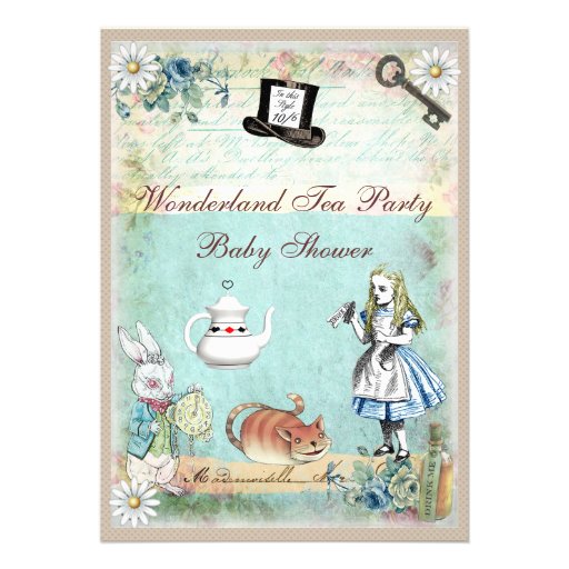 Alice & the Cheshire Cat Wonderland Baby Shower Personalized Announcement