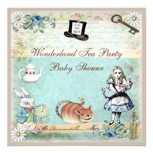 Alice & the Cheshire Cat Wonderland Baby Shower Invite