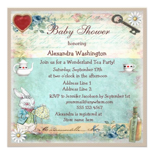 Alice & the Cheshire Cat Wonderland Baby Shower Invite