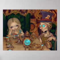 art, fantasy, alice and the mad hatter, mad hatter, mad, hatter, gears, alice, wonderland, hatta, hat, wonder land, steampunk, steam punk, steam, punk, mushroom, mushrooms, tea party, mad tea party, clockwork, tea, party, lewis carroll, victorian, eye, eyes, big eye, big eyed, jasmine, becket-griffith, becket, griffith, jasmine becket-griffith, jasmin, strangeling, artist, Poster with custom graphic design