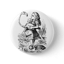 Alice trying to play croquet with a flamingo pin