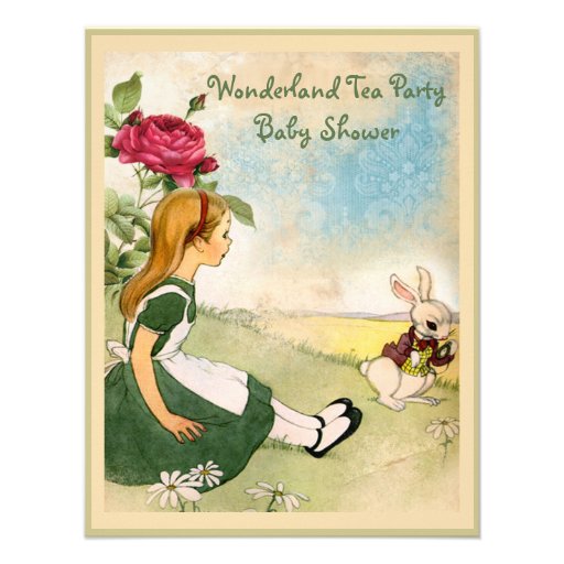 Alice & White Rabbit Wonderland Baby Shower Personalized Announcement