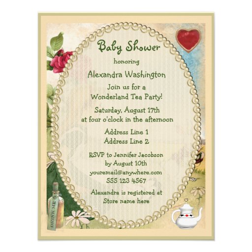 Alice & White Rabbit Wonderland Baby Shower Personalized Announcement