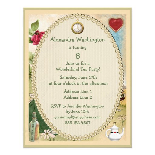 Alice & White Rabbit Wonderland Birthday Party Custom Invitations