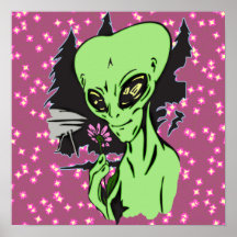 Alien and Pink Flower Poster