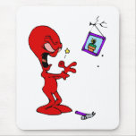 Alien banging thumb with hammer mouse pads