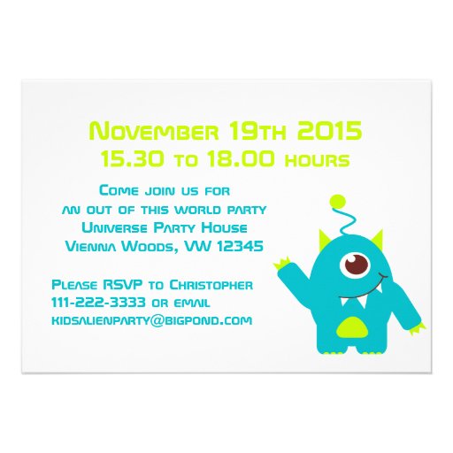 Alien birthday boy 6th aqua orange invitation