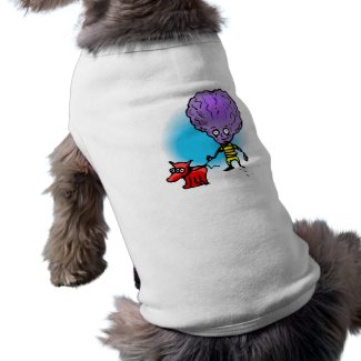 Alien boy walking dog petshirt