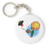Alien boy with toy flying saucer key chains