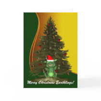 Alien Creature Santa Christmas Tree Greeting Card