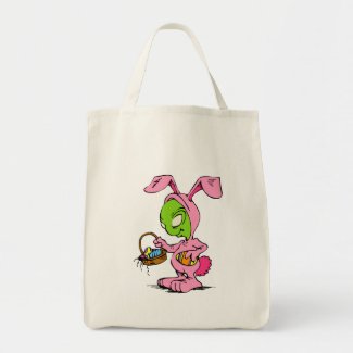 Alien Dressed as Easter Bunny with Basket bag