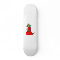 Alien dressed as queen for halloween skateboards