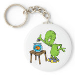 Alien feeding goldfish keychain