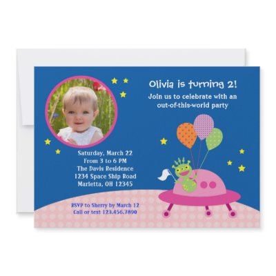 Alien Girl Photo Birthday Party Invitation by marlenedesigner