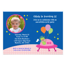 Alien Girl Photo Birthday Party Invitation