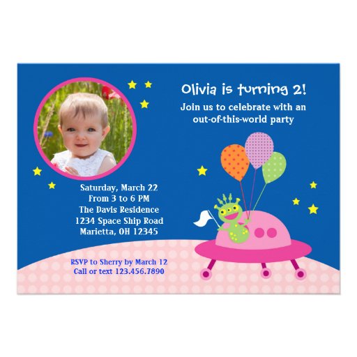 Alien Girl Photo Birthday Party Invitation