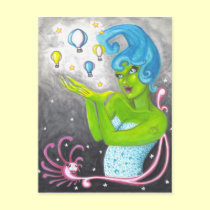 Alien Girl Pin Up fantasy sci-fi art balloon cards postcards