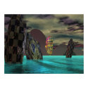 alien glowing face over water posters