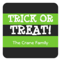 Alien green black stripes trick or treat Halloween sticker
