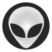 Alien Grey Head Round Sticker