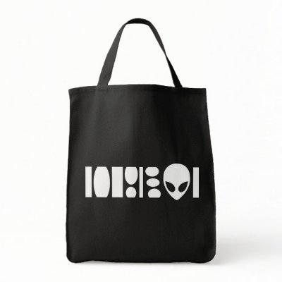 aLiEn Grocery Tote Bags by BitsOfWhimsy